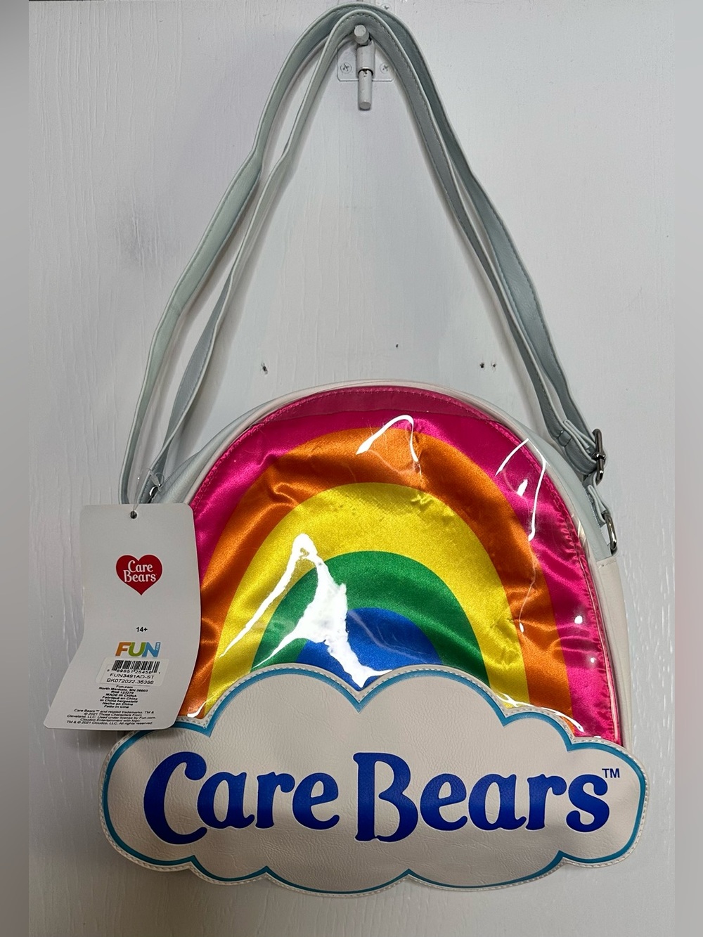 Care Bears Rainbow Satin Crossbody Bag with White Cloud Logo